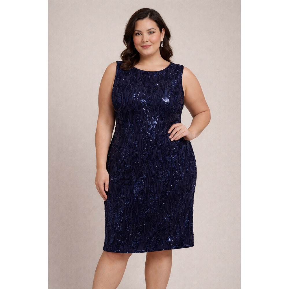 Jackie‎ Jon Blue Sequin Stretch Dress - Size 16 | Party-Ready & Comfortable